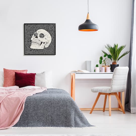 Stupell Industries Crystal Eyes Skull Goth Roses Framed Giclee Art